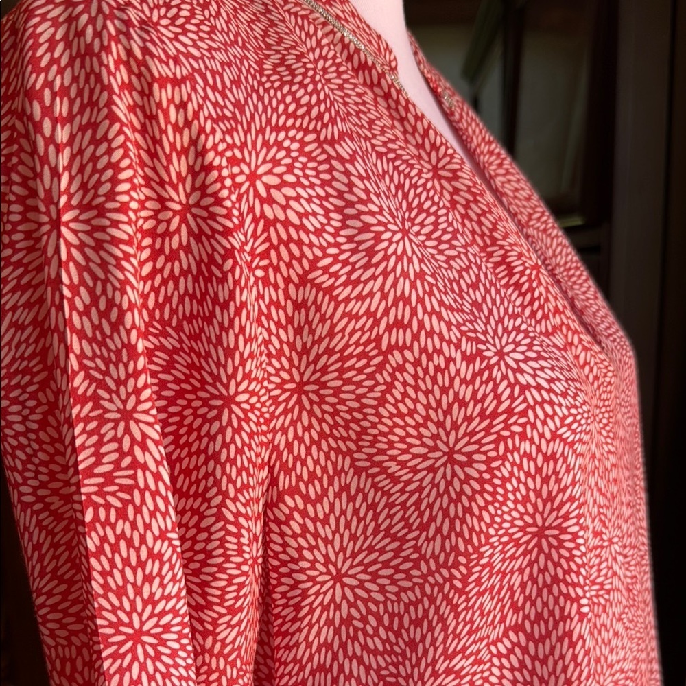 Red Long Sleeve Relaxed Blouse with Beaded Mandarin Collar - Picture 8 of 13